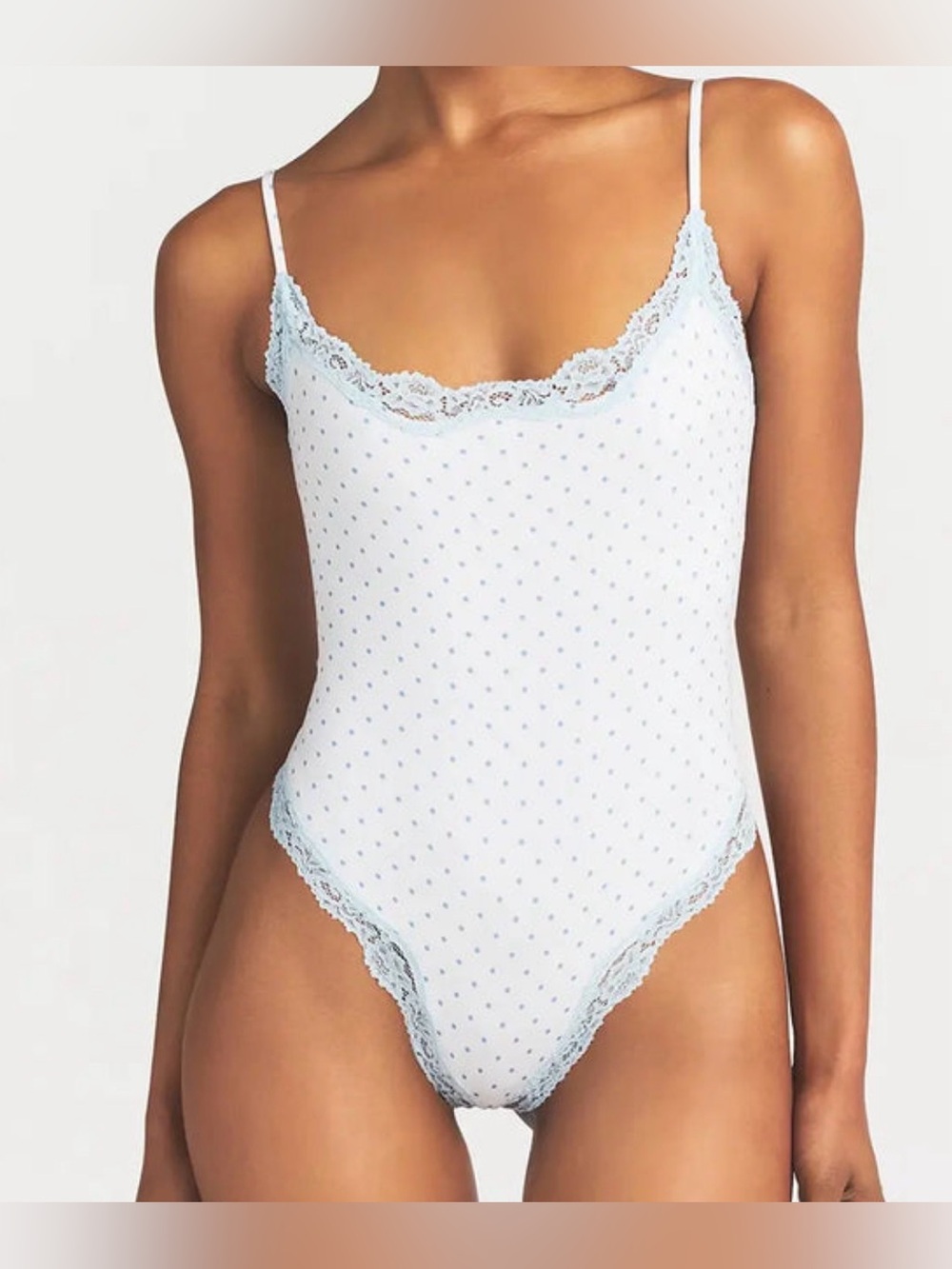 SKIMS Fits Everybody Lace Cami Bodysuit | Slate Pin Dot Print | Sz M| NWT 🏷